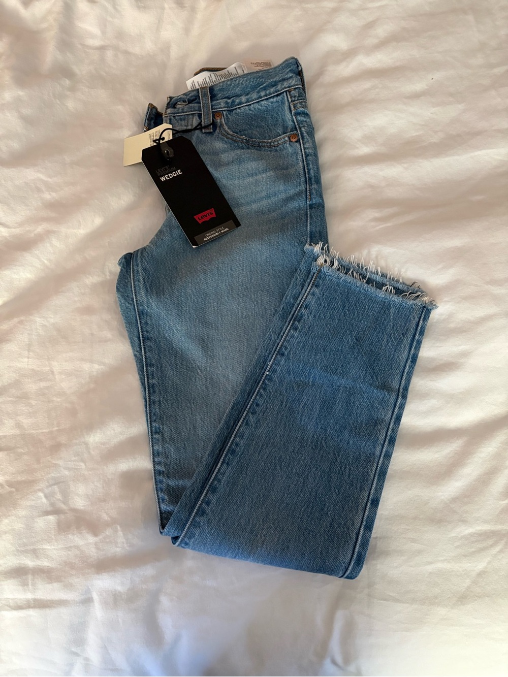 Levi's Light Blue Wedgie Straight Crop Jeans with Raw Hem
